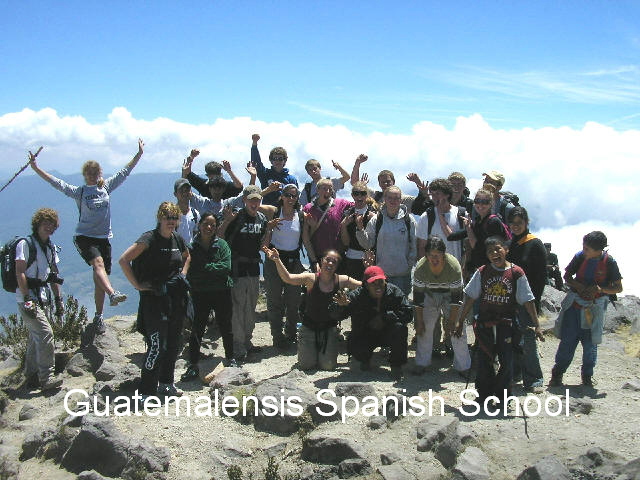High school students on the top of a guatemalan volcano.