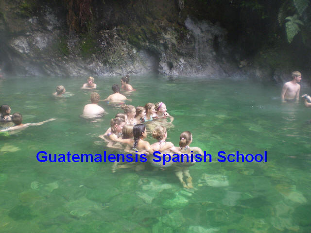 University students relaxing in the hot spirngs.