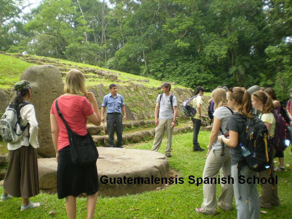 Guatemalensis Spanish School students learning about the mayan culture at the archaeological site of Takalik Abaj.