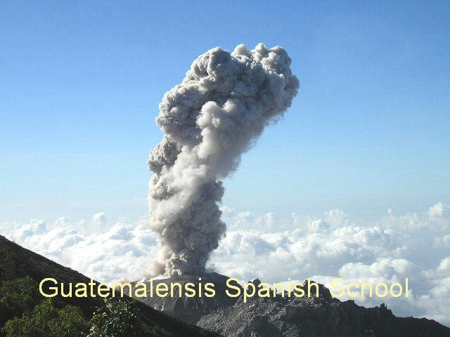 Santiaguito active crater erupting.