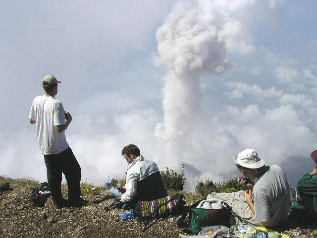 View of the active crater of a volcano in the western highland of Guatemala.